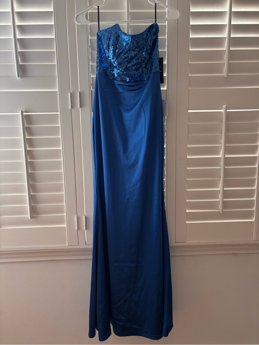 Lulu's Royal Blue Sequin Strapless Evening Gown